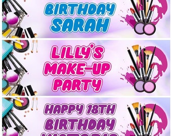 2 Personalised Make Up Birthday Party Celebration Banners Decoration Posters