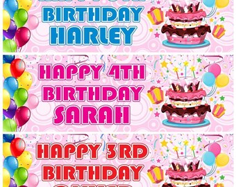 2 Personalised Birthday Cake Gifts Balloons Party Celebration Banners Posters