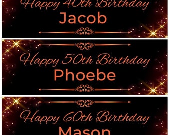 2 Personalised Black And Gold Birthday Celebration Banners Decoration Posters