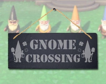 Gnome Crossing Laser Gravur Schiefer Garten Dekoration Schild