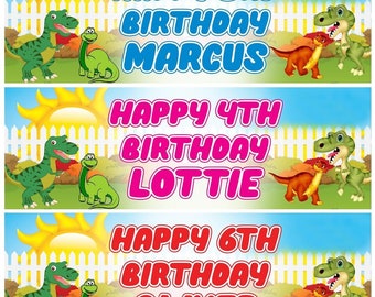 2 Personalised Green Dinosaur Birthday Celebration Banners Decoration Posters