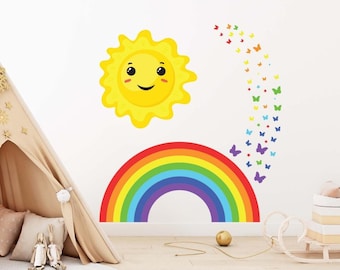 Sunshine Smiling Face Wall Sticker Kids Bedroom Nursery Boho Rainbow Sun Vinyl