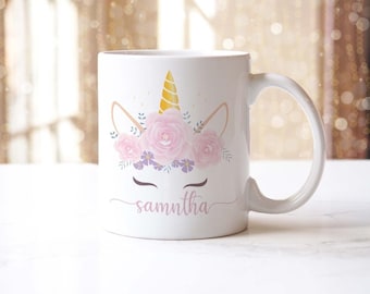 Personalised Unicorn Mug & Coaster Set "Add Any Name" Fantasy Unicorn Tea Coffee Cup Gift Set