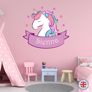 Personalised Unicorn Bedroom Nursery Wall Sticker Girls Name Kids Vinyl Wall Art