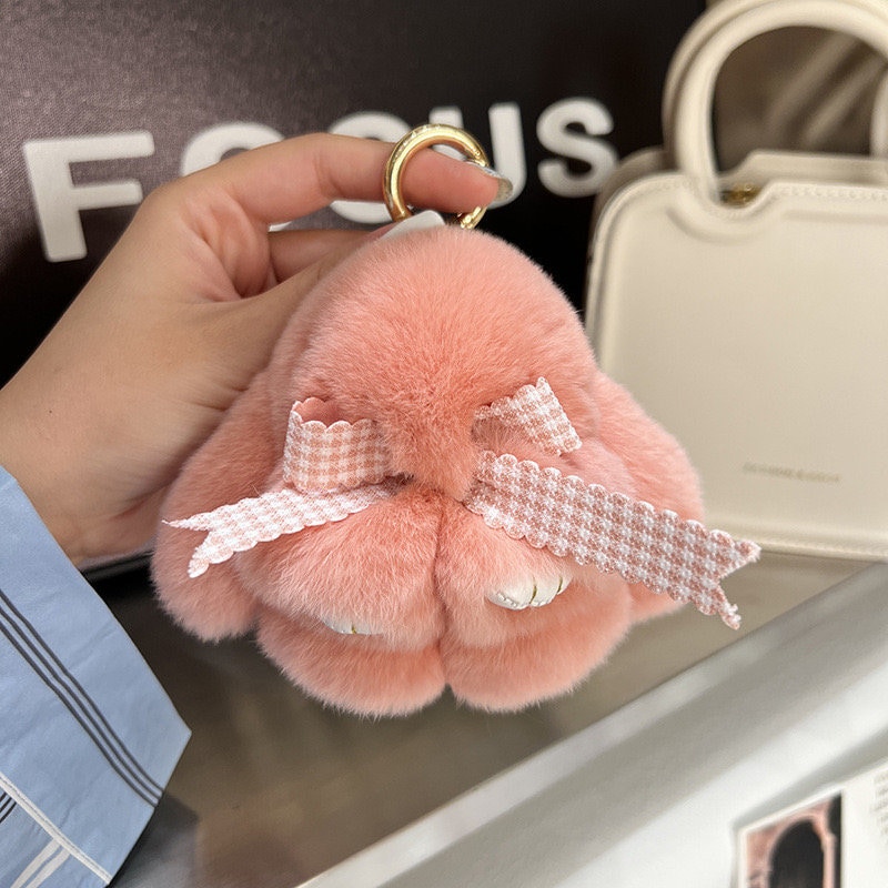 Rex Plush Rabbit Real Rex Rabbit Fur Bow Keychain Pendant & Plush Bag Accessory - 6 ...