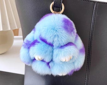 Real Rex Rabbit Fur Bow Keychain Pendant & Plush Bag Accessory - 4 Colors