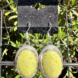 Lemon Chrysoprase Dangle Earrings in Sterling Silver.