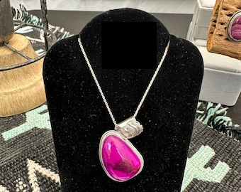 Sugilite Stone Pendant Necklace: Sterling Silver, 16” Chain