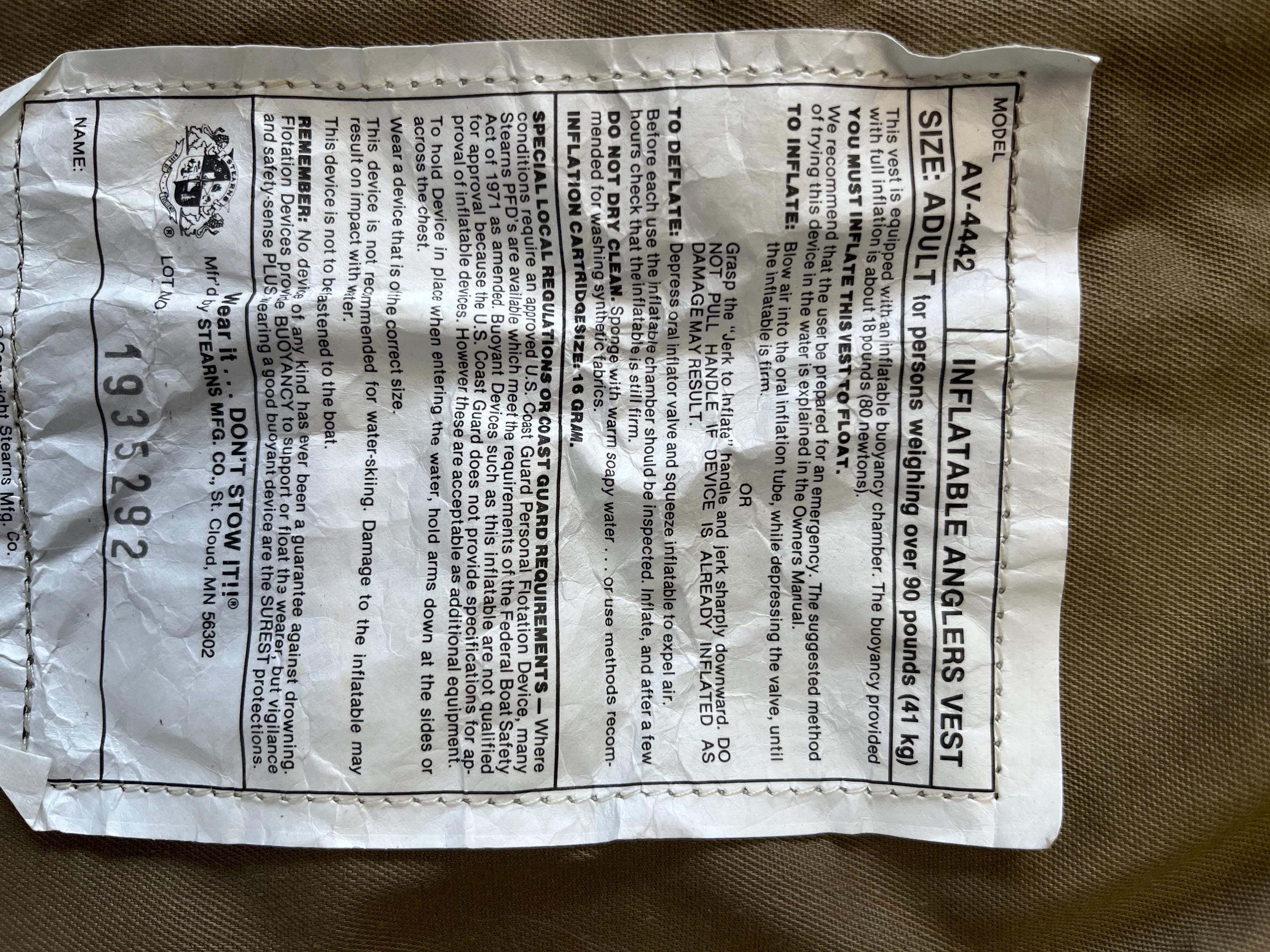 Sterns Inflatable PDF Fly Fishing Vest. Etsy