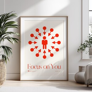 Focus on You, poster de afirmacion, arte mural motivacional, mensaje de autocuidado, diseño moderno de empoderamiento