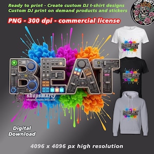 Diseño de camiseta DJ Beat para sublimación, PNG para amantes de la música, estilo urbano (descarga digital)