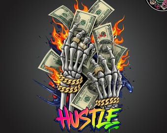 Hustle T-SHIRT DESIGN Hands with Money, sublimation file, instant PNG Download, urban streetwear