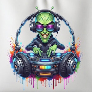 Graffitistijl Alien DJ PNG, Ink Dripping Music Lover Clipart (digitale download)