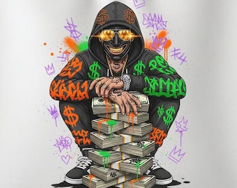 Gangsta Guy & Cash Money T-Shirt Sublimation Design, instant PNG Download, urban streetwear, graffiti art