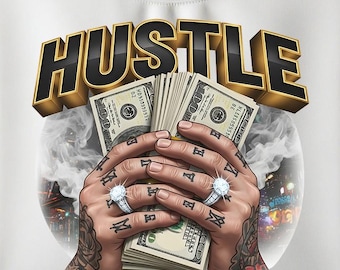 HUSTLE Money Graffiti T-Shirt Design, Dollar Bills PNG (Digital Download)