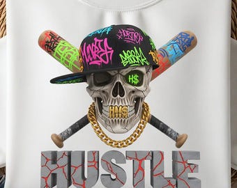 Hustle Skull Graffiti T-Shirt Design, Urban Street Art PNG (Digital Download)