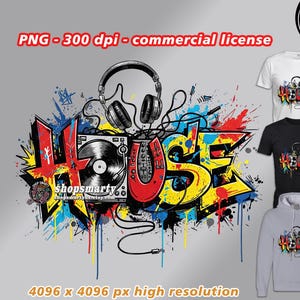 House music png download, dj t-shirt design, dj logo, dj sticker, dj graphic tee, sublime png, sublimation file instant digital download
