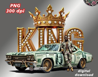 Download digitale dell'auto di Rich King per SUBLIMAZIONE di T-SHIRT, download PNG istantaneo, design streetwear urbano