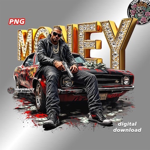 Money T-Shirt Design with gangsta vibes, Urban Streetwear PNG (Digital Download), t-shirt sublimation file, graphic tee instant PNG download