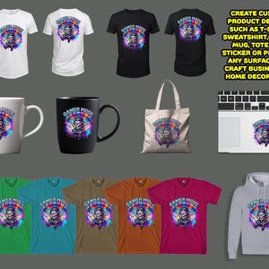 Vibrant gamer skull parachute design featuring a skeleton gamer with headphones playing video games mid-air. The colorful graffiti-style paint splashes and bold graphic elements create a lively gaming illustration ideal for gamer tee graphics, sublimation designs, streetwear artwork, and printable PNG clipart.