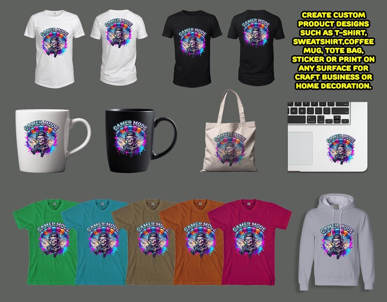 Vibrant gamer skull parachute design featuring a skeleton gamer with headphones playing video games mid-air. The colorful graffiti-style paint splashes and bold graphic elements create a lively gaming illustration ideal for gamer tee graphics, sublimation designs, streetwear artwork, and printable PNG clipart.