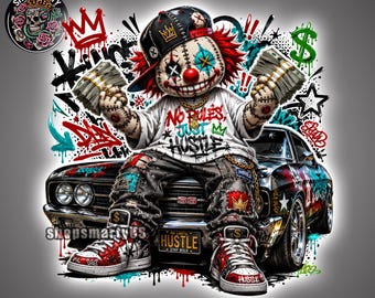 Clown Hustle PNG, t-shirt sublimation design, money streetwear, graffiti ink drip artwork (Digital Download)