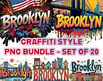 Klipart w stylu graffiti z Brooklynu, żywy pakiet PNG (pobieranie cyfrowe)