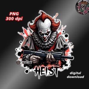 Menacing Clown T-SHIRT DESIGN, sublimation PNG Download, urban streetwear, edgy graphic design