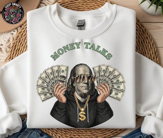yokosquad MONEY TALKS プリント Tシャツ Money Talks T-shirt Sublimation Design, Benjamin Franklin, Dollar