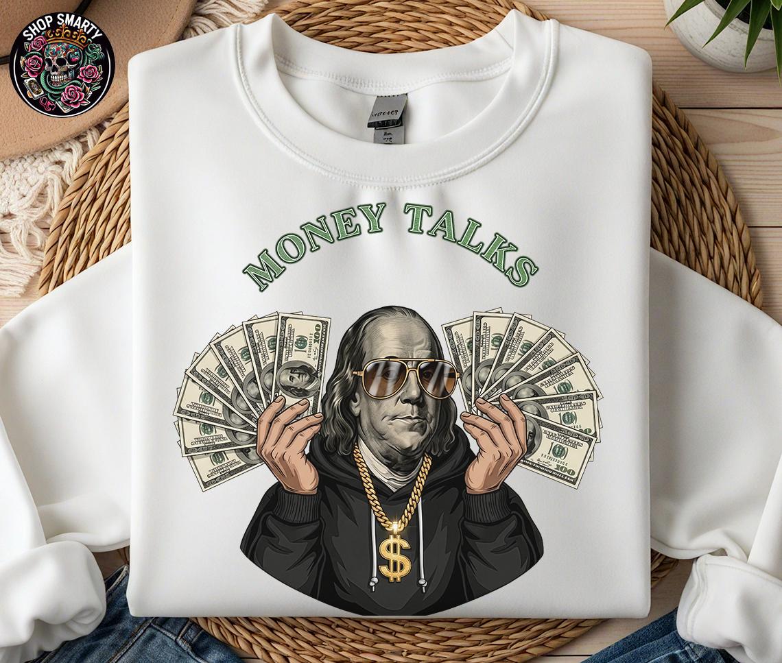 yokosquad MONEY TALKS プリント Tシャツ Money Talks T-shirt Sublimation Design, Benjamin Franklin, Dollar
