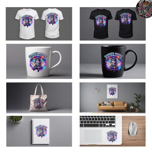 Streetwear-inspired gaming illustration showing a skull gamer wearing headphones and controlling a video game while parachuting through colorful clouds. Surrounded by bright paint splashes and neon tones, this graphic design is perfect for gaming t-shirts, sublimation printing, gamer merchandise, and digital artwork.