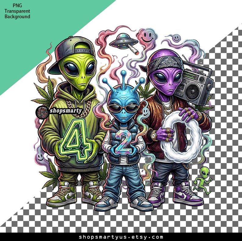 420 Weed T Shirt PNG, Stoner Aliens, Cannabis Artwork, Sublimation ...