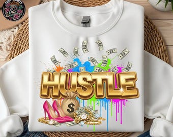 Hustle Gold Text Money Design, T-Shirt Sublimation PNG (Digital Download)