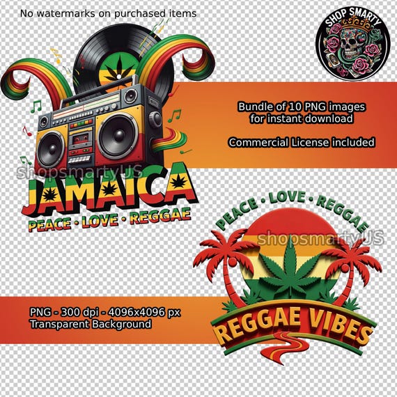 Reggae Music PNG Bundle T-SHIRT Sublimation, One Love, Jamaica