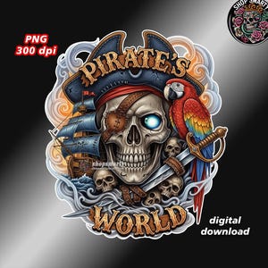 Pirate t-shirt design PNG instant download, digital illustration, Sublimation file, parrot, nautical art