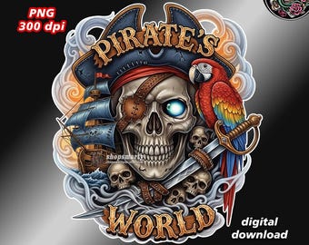 Pirate skull t-shirt graphic design, pirate clipart png download, vintage, nautical