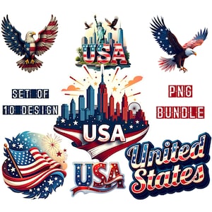 Patriotic T-Shirt Design: USA PNG Bundle (Digital Download)