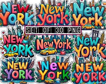 Colorful New York City Clipart Bundle, NYC Illustrations (30 PNG)