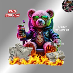 Hip Hop t-shirt design, gang bear, hip hop tee, money png, hustle png, hustle t-shirt, sublimation file png, dollar design, graphic tee png