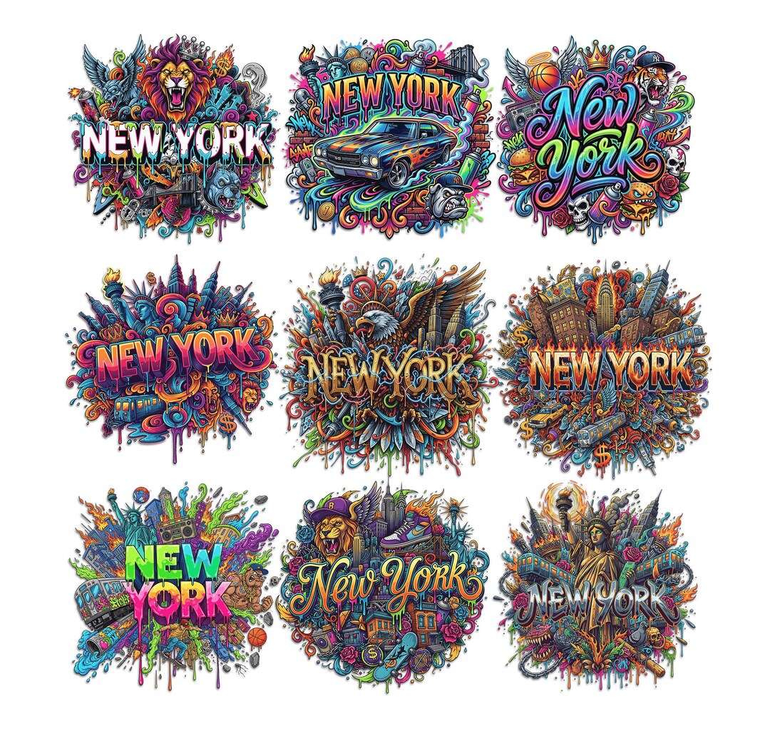 New York PNG Bundle – 12 Graffiti Style NYC Designs for T-shirts ...