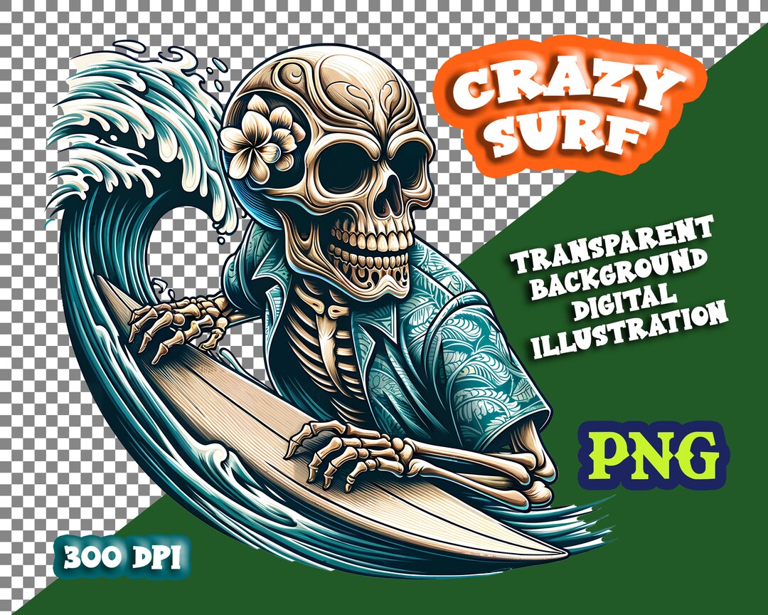 Crazy Surf Skeleton Skull Png Drawing Funny Image Tshirt Design ...