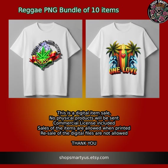 Reggae Music PNG Bundle T-SHIRT Sublimation, One Love, Jamaica