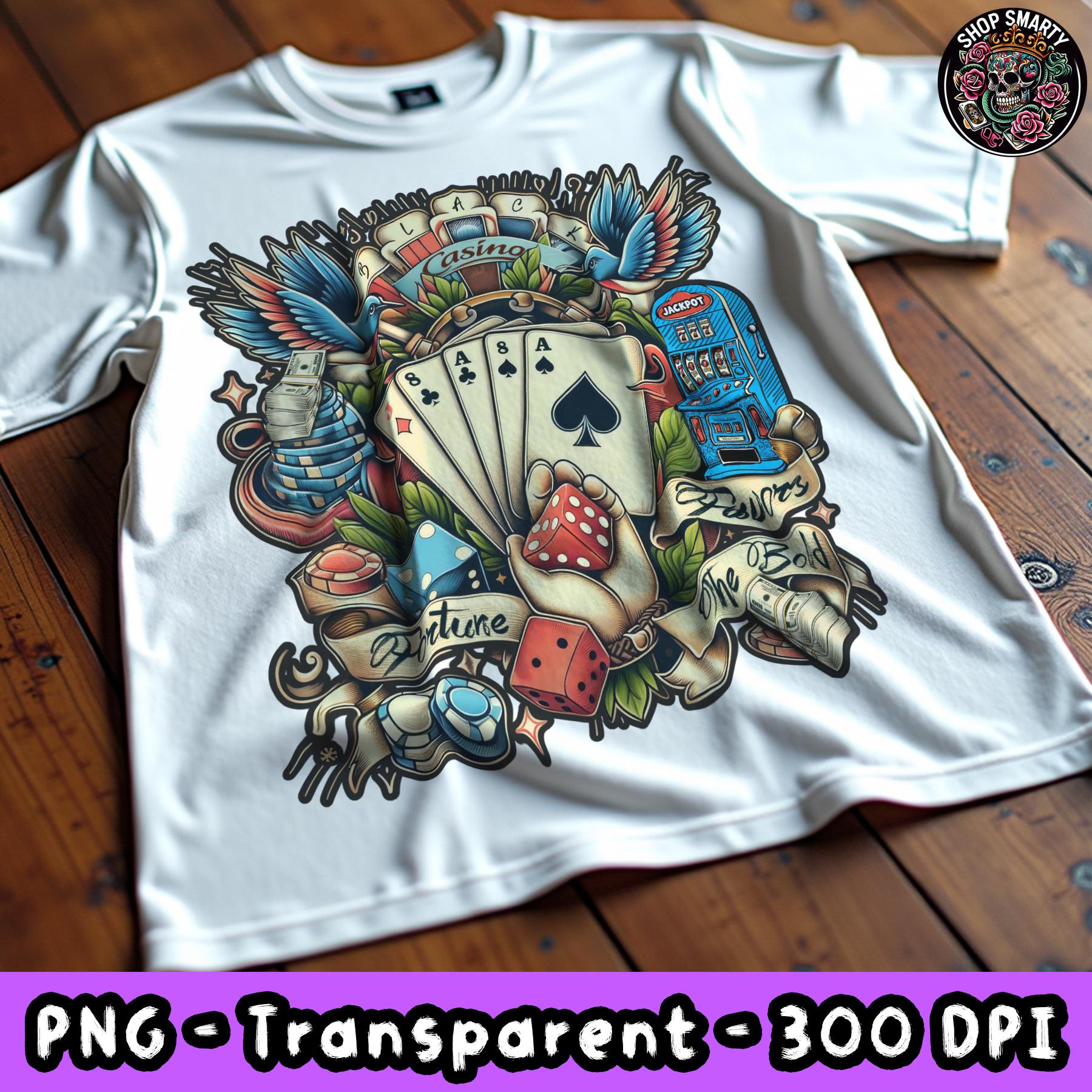 Vintage Tattoo Style Casino Art Png Gambling T-shirt Design