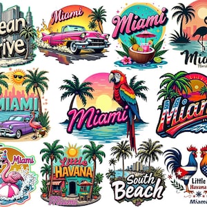 Miami clipart Floride png t-shirt design petit palmier havane ondes tropicales d'été Retro Beach Graphics sticker ocean drive south beach