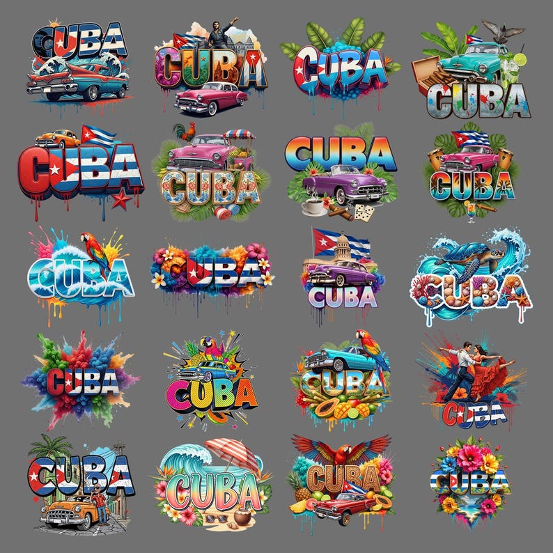 Cuba Digital Prints, Cuban Art Png Downloads, Vibrant Latin Cliparts ...