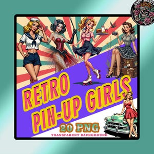 Vintage Pin-up Girls Clipart: 1950s Retro PNG Bundle