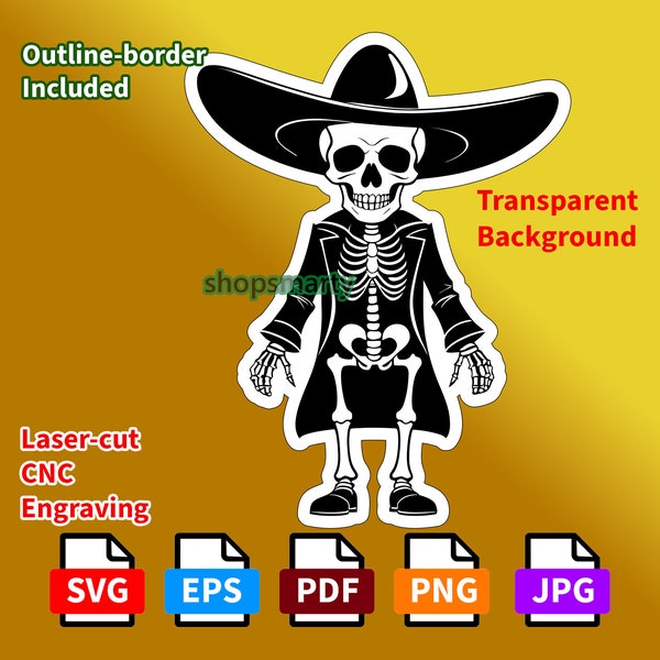 Skeleton in Traditional Attire Dia de los Muertos Art Print line art vector cricut svg pdf eps png laser cnc cut sticker gothic mexican