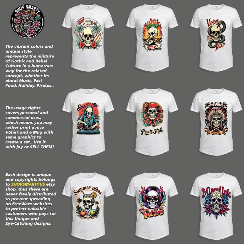 vibrant skulls t-shirt sublimation graphics with transparent background