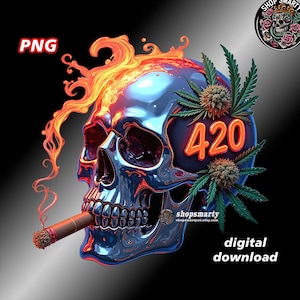 Stoner Skull Weed Leave 420 digital download, sublimation PNG for urban streetwear, T-SHIRT DESIGN