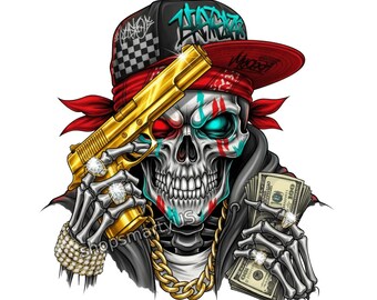Gangster Skull PNG, Hip Hop Graffiti, Rap T Shirt Sublimation Design (Digital Download)